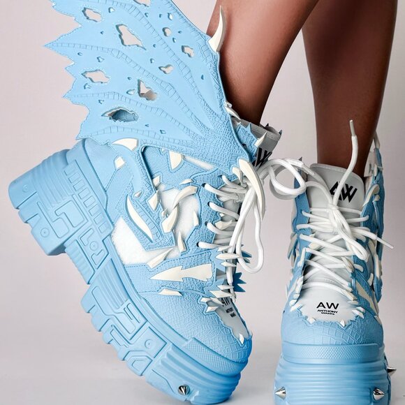ANTHONY WANG BLUE APPLE Dragon Wing Blue Platform Sneakers - Picture 3 of 7